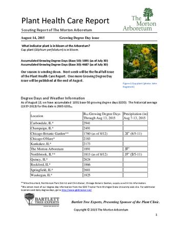 Plant Health Care Report: 2015, August 14 Growing Degree Day issue