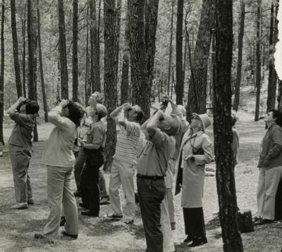 Floyd Swink with birding class in the woods