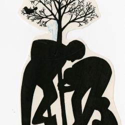 People planting trees: two men planting a tree, child kneeling