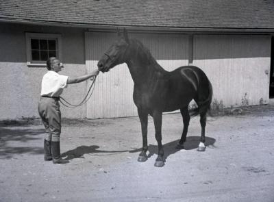 Sterling Morton horse Diana being fed carrot by trainer