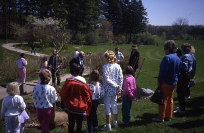 Group gathered at tree planting on Arbor Day near Meadow lake