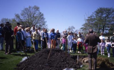 George Ware speaking to crowd at Arbor Day tree planting