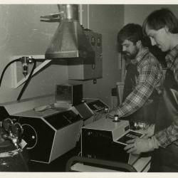 Soil scientists, Pat Kelsey (left) and Rick Hootman, at work in lab