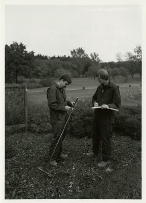 Pat Kelsey (left) and Rick Hootman soil testing in the Japanese Collection