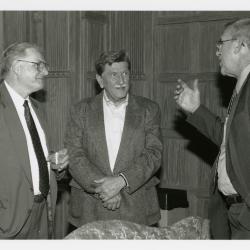 Jim Fuqua Retirement Party in Founders Room - Tim Wolkober (left) and Jim Fuqua conversing