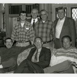 Jim Fuqua Retirement Party in Founders Room - 1st row (sitting) L to R:  Mike DeFrank, Jim Fuqua, Mark Roman - 2nd row (standing) L to R: John Olakowski, Tim Wolkober, Dennis Liby, unidentified person