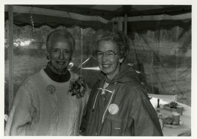 Helen Langrill Retirement Party in tent - Helen Langrill (left) and Virginia Hall