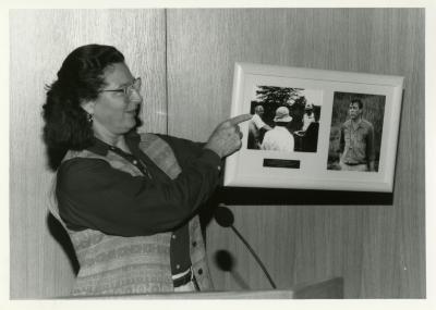 Jane Balaban showing photos at Swink-Wilhelm book signing at Thornhill
