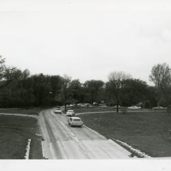 Sunday traffic heading to west side showing west entrance road, near Elm Collection