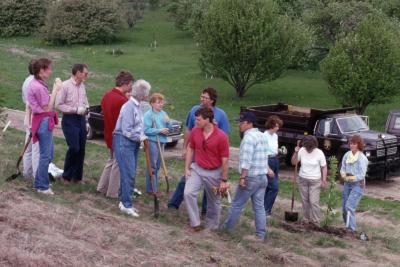 Arboretum employees gathered for tree planting