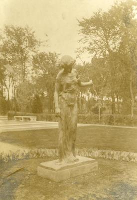 Memorial dedication in honor of J. Sterling Morton at Arbor Lodge, wood nymph statue holding sapling