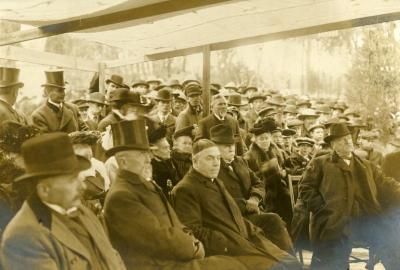 Memorial dedication in honor of J. Sterling Morton at Arbor Lodge, ceremony attendees, President Grover Cleveland on right