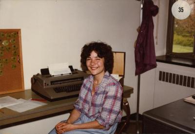 Marilyn Halperin at desk