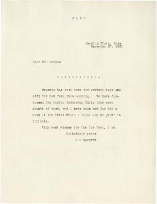 1921/12/27: C. S. Sargent to Joy Morton