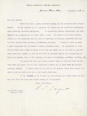 1921/12/03: C. S. Sargent to Joy Morton