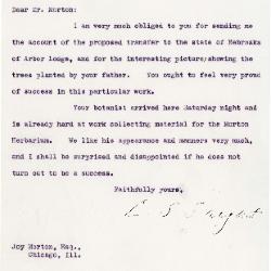 1922/07/10: C. S. Sargent to Joy Morton