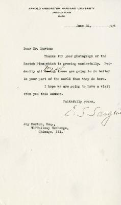 1924/06/26: C. S. Sargent to Joy Morton