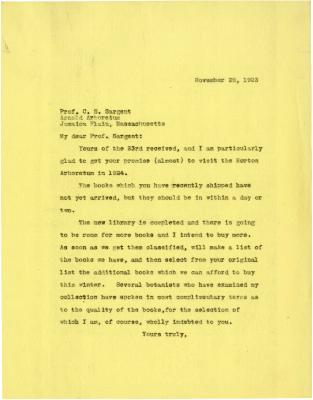 1923/11/28: Joy Morton to C. S. Sargent