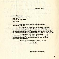 1930/06/17:Secretary to Founder [of The Morton Arboretum]  to A.F. Sandford 