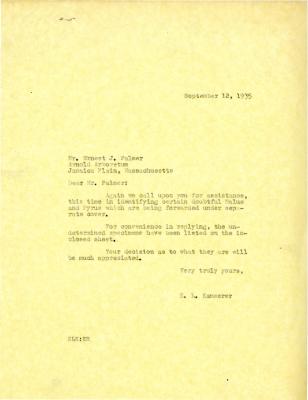 1935/09/12: E. L. Kammerer to Ernest J. Palmer