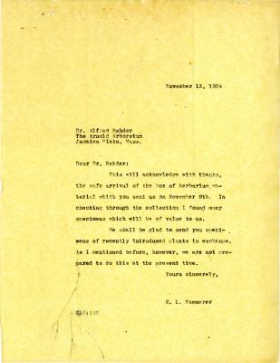 1934/11/13: E.L. Kammerer to Alfred Rehder