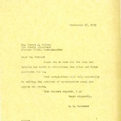 1935/09/17: E.L. Kammerer to Ernest J. Palmer