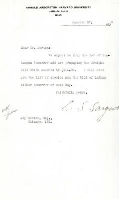 1924/10/27: C. S. Sargent to Joy Morton