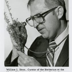 Dr. William Hess using a lens to examine a plant
