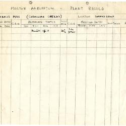Morton Arboretum Plant Record Datasheet, 1931-1934 