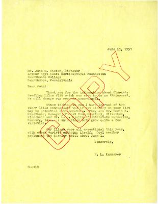 1953/06/13: E.L. Kammerer to John Wister
