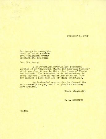 1949/12/05: E.L. Kammerer to George Avery