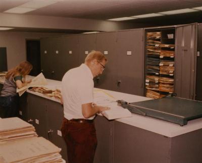 Dr. William Hess working in Herbarium with assistant, Patti Levenz