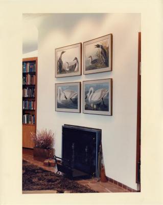 Sterling Morton Library, reading room fireplace with Audubon prints above