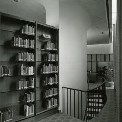 Sterling Morton Library, reading room, stairwell to basement, facing west