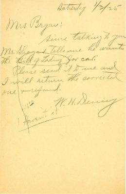 1925/01/03: W. N. [Denny?] to Mrs. Bryan
