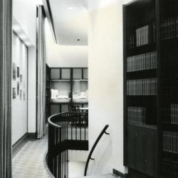 Sterling Morton Library, reading room, stairwell to basement, facing east