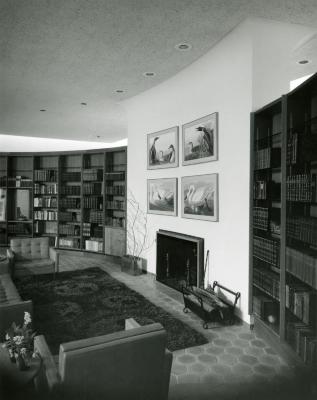 Sterling Morton Library, reading room, fireplace seating area