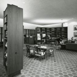 Sterling Morton Library, reading room with guests, panorama facing southeast