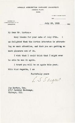 1925/07/29: C. S. Sargent to Joy Morton