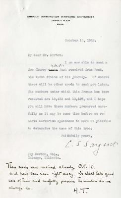 1925/10/10: C. S. Sargent to Joy Morton