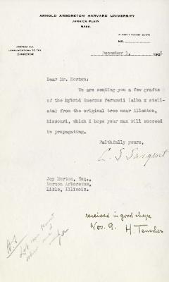 1925/12/01: C. S. Sargent to Joy Morton