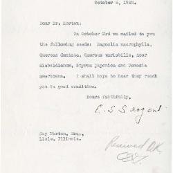 1925/10/06: C. S. Sargent to Joy Morton