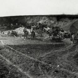 Gravel pit with wagons and horses on top of Yackley Hill along Butterfield Road