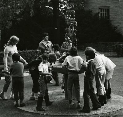 Children drinking at Raintree Fountain