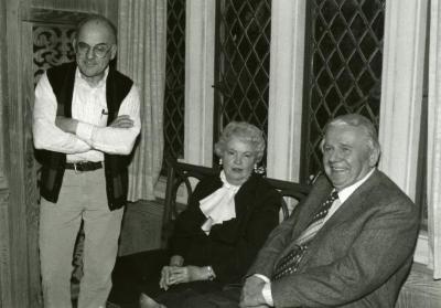 Clarence E. Godshalk's 90th birthday celebration scrapbook: Richard Wason with Evelyn and Roger Naser