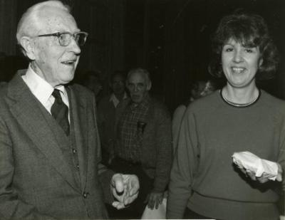 Clarence E. Godshalk's 90th birthday celebration scrapbook: Clarence Godshalk with Susan Klatt
