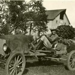 Clarence E. Godshalk in runabout made from Model T car