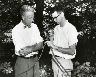 Clarence Godshalk with Webster Crowley studying Dutch Elm Disease