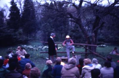 Round Meadow Candle Walk, performance in front of crowd and campfire