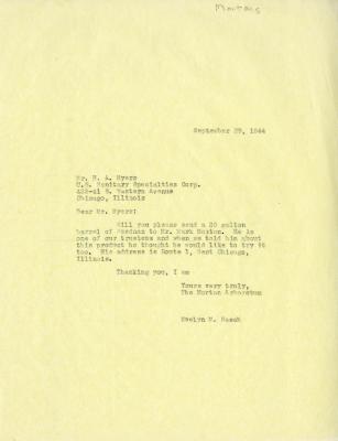 1944/09/29: Evelyn M. Rasch to H. A. Myers